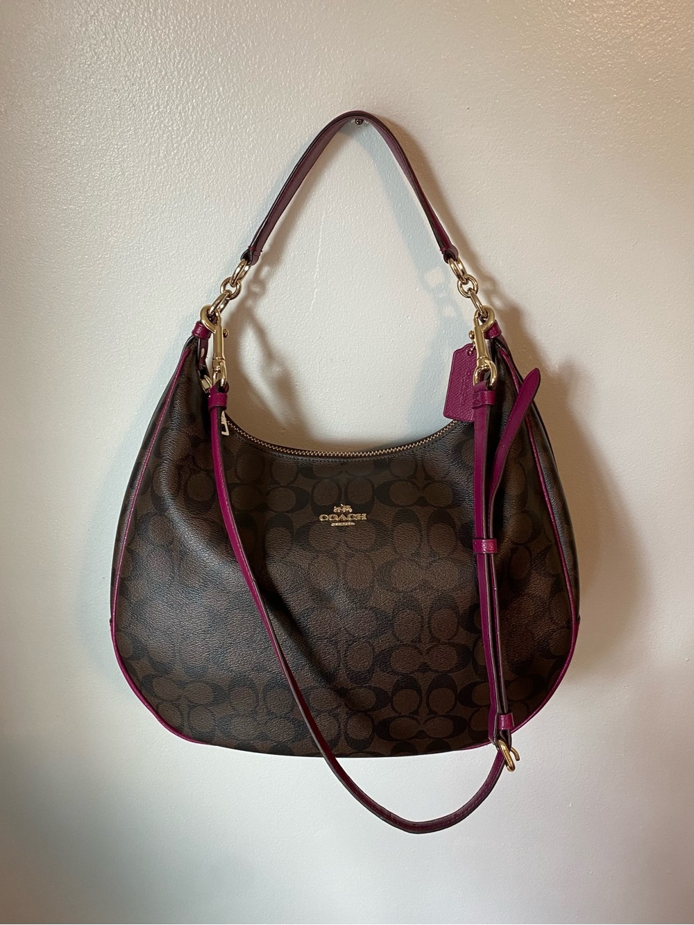 Coach Signature Hobo (F17434) Brown / Magenta Y2K Shoulder Bag / Crossbody
